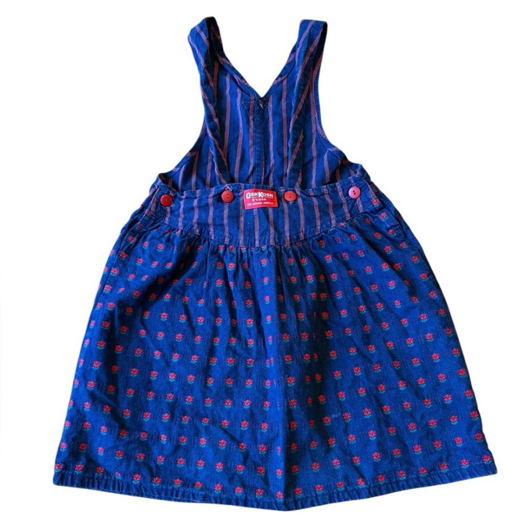 OshKosh B'Gosh Vintage Vestbak Denim Red Rose Print Jumper Dress Girls Size 6