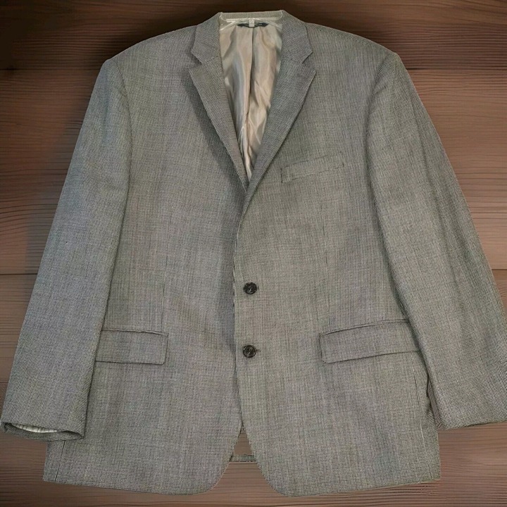 Men's Ralph Lauren Double Vented Black and White Houndstooth Wool Blazer 48 R