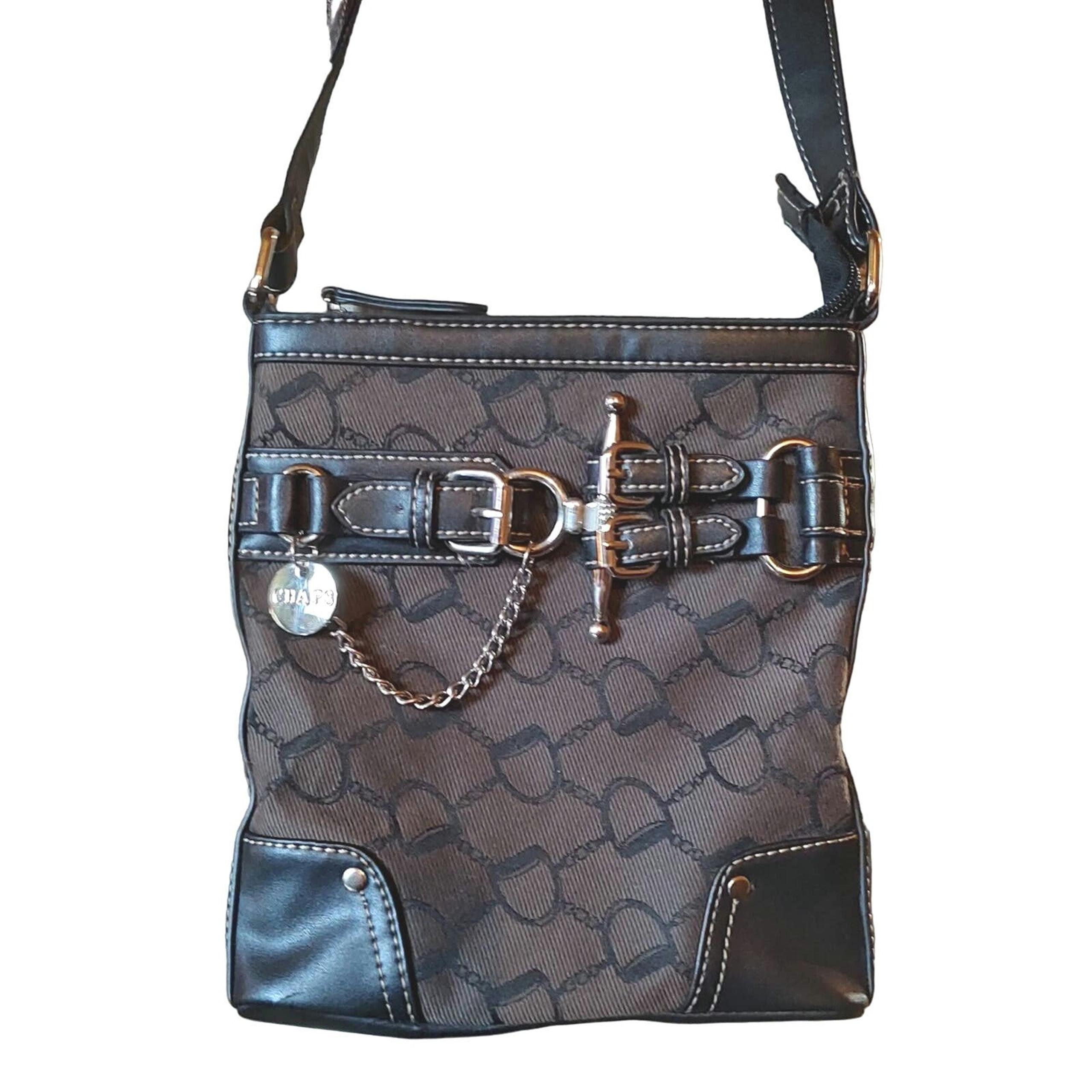 Chaps Brown Horseshoe Print Canvas Crossbody w/ Buckle Accent