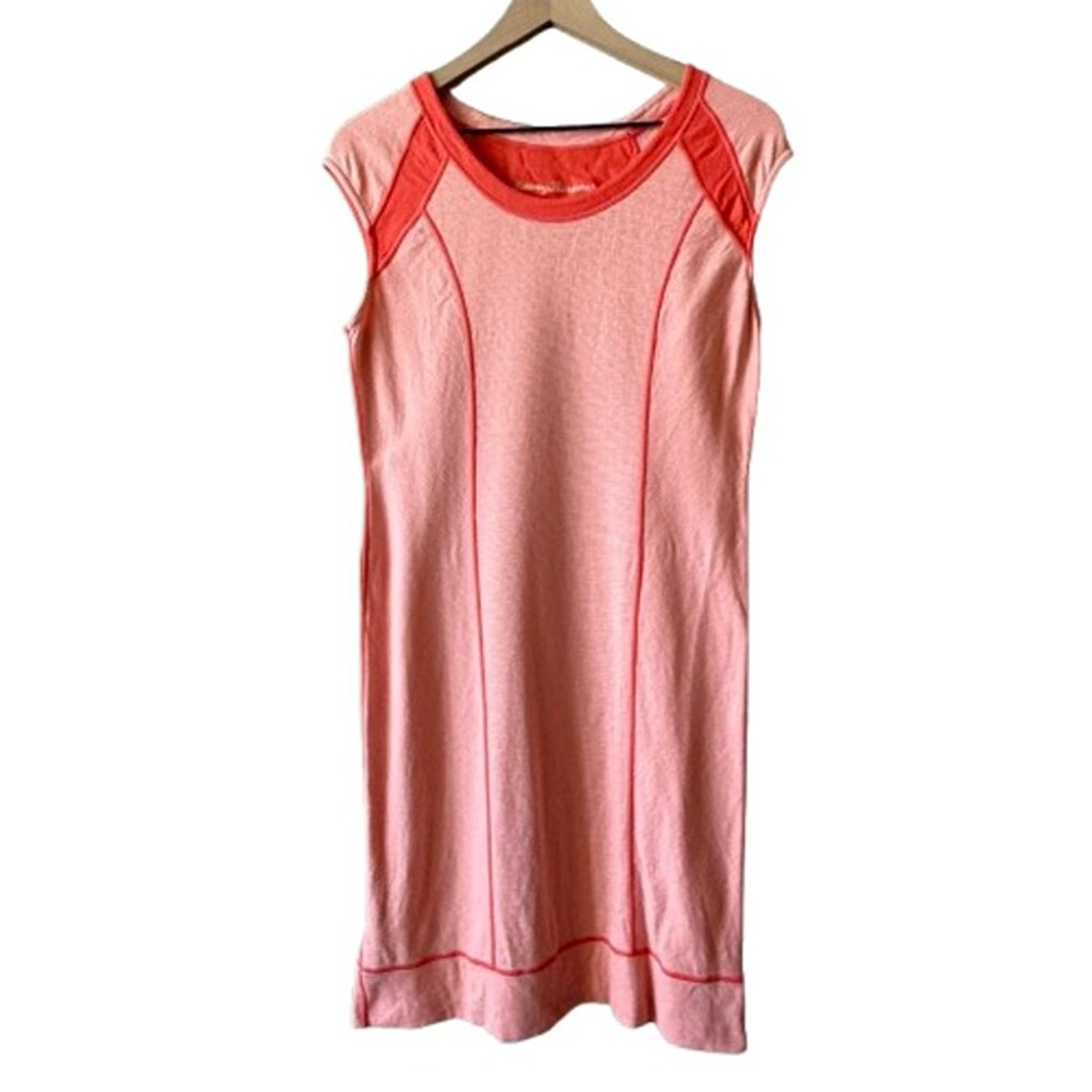 Women's M Tommy Bahama Knit Striped Dress Peach/Pink Stretch Cap Sleeve