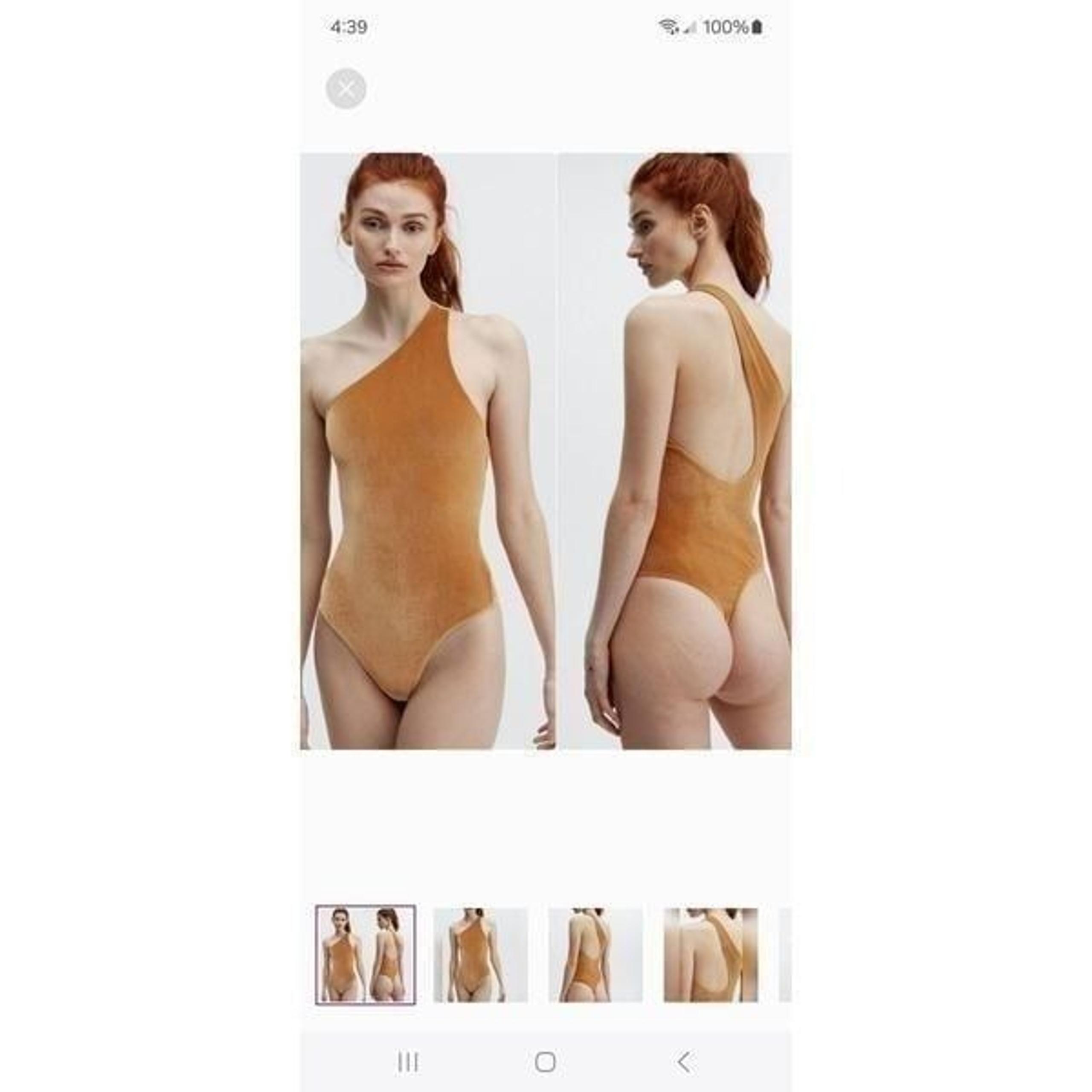 New Large Fabletics Light Honey Gigi Velour Thong Bodysuit One Shoulder NWT