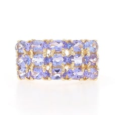 Yellow Gold Tanzanite Cluster Cocktail Ring - 10k Oval 3.00ctw LX0143
