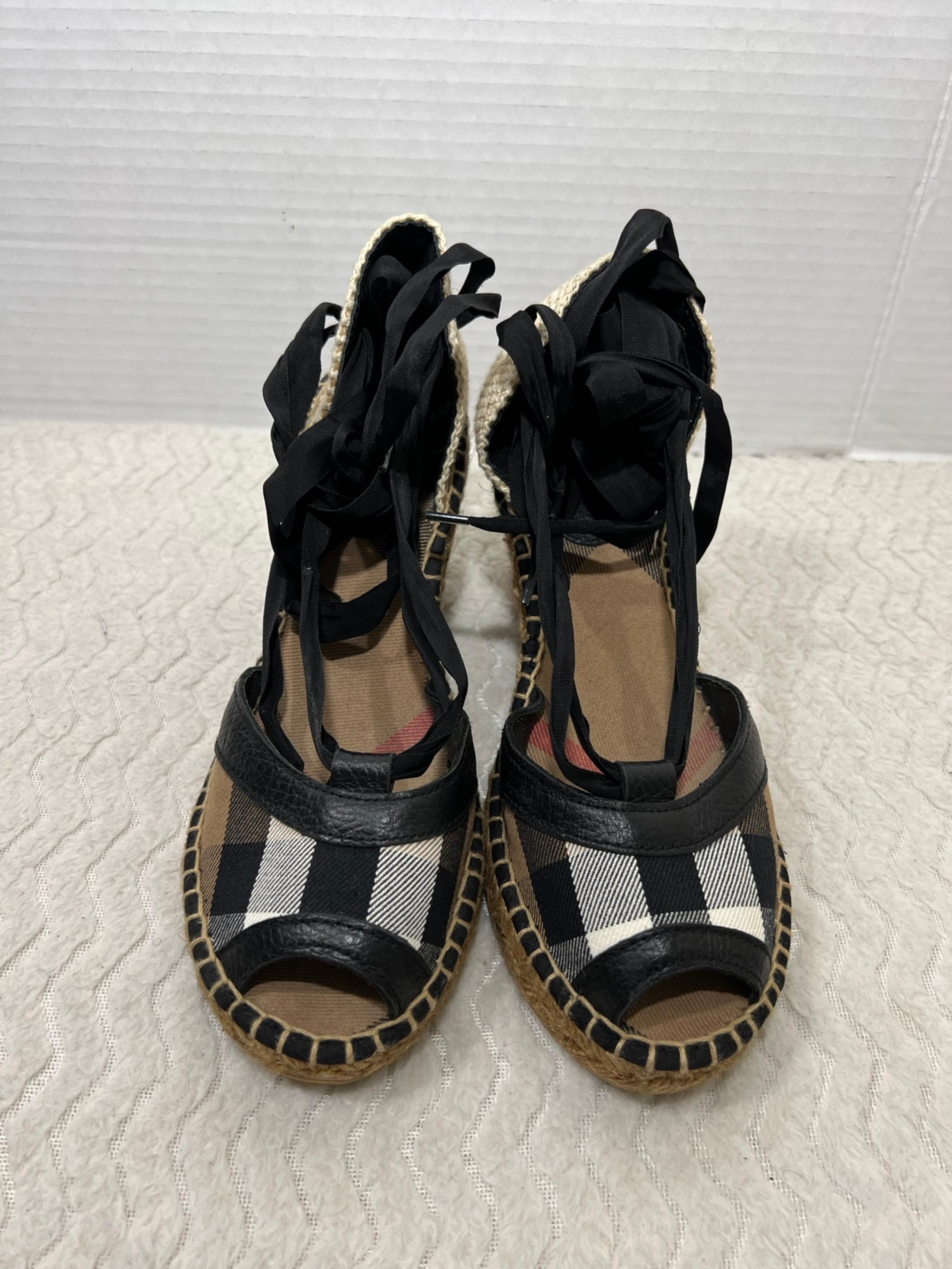 Burberry Women’s Size 37 US 6.5 Ankle Wrap Espadrilles Wedge Open Toe EUC