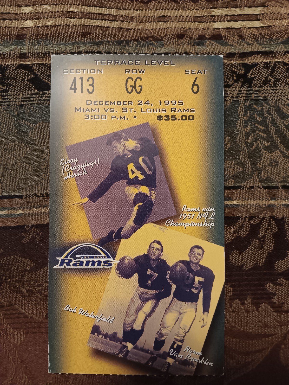 12/24/1995 St. Louis Rams vs Miami Dolphins Ticket Stub Don Shula Final Last Win
