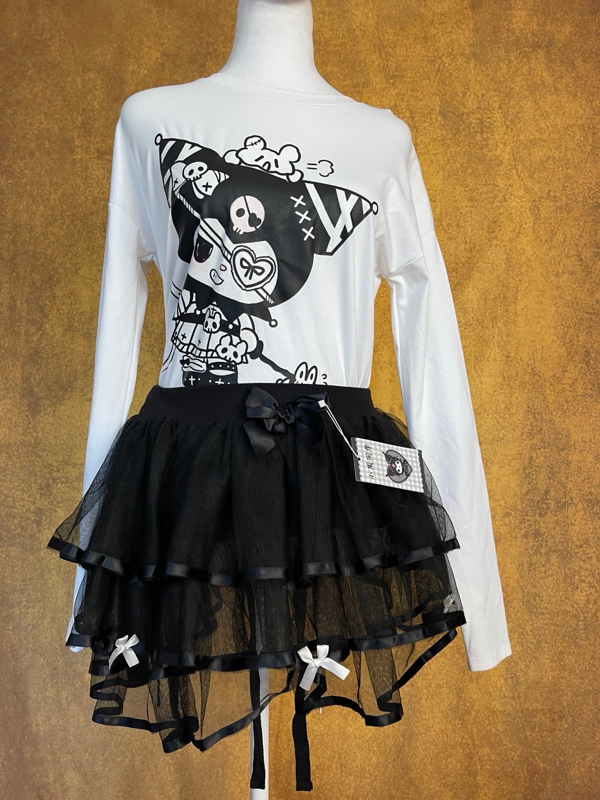 Kuromi long sleeve shirt+black bow tutu skirt bundle