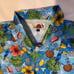 Aspenville Hawaiian Shirt XL Blue Macaw Pineapple Coconut Rum Martini Palm Tree