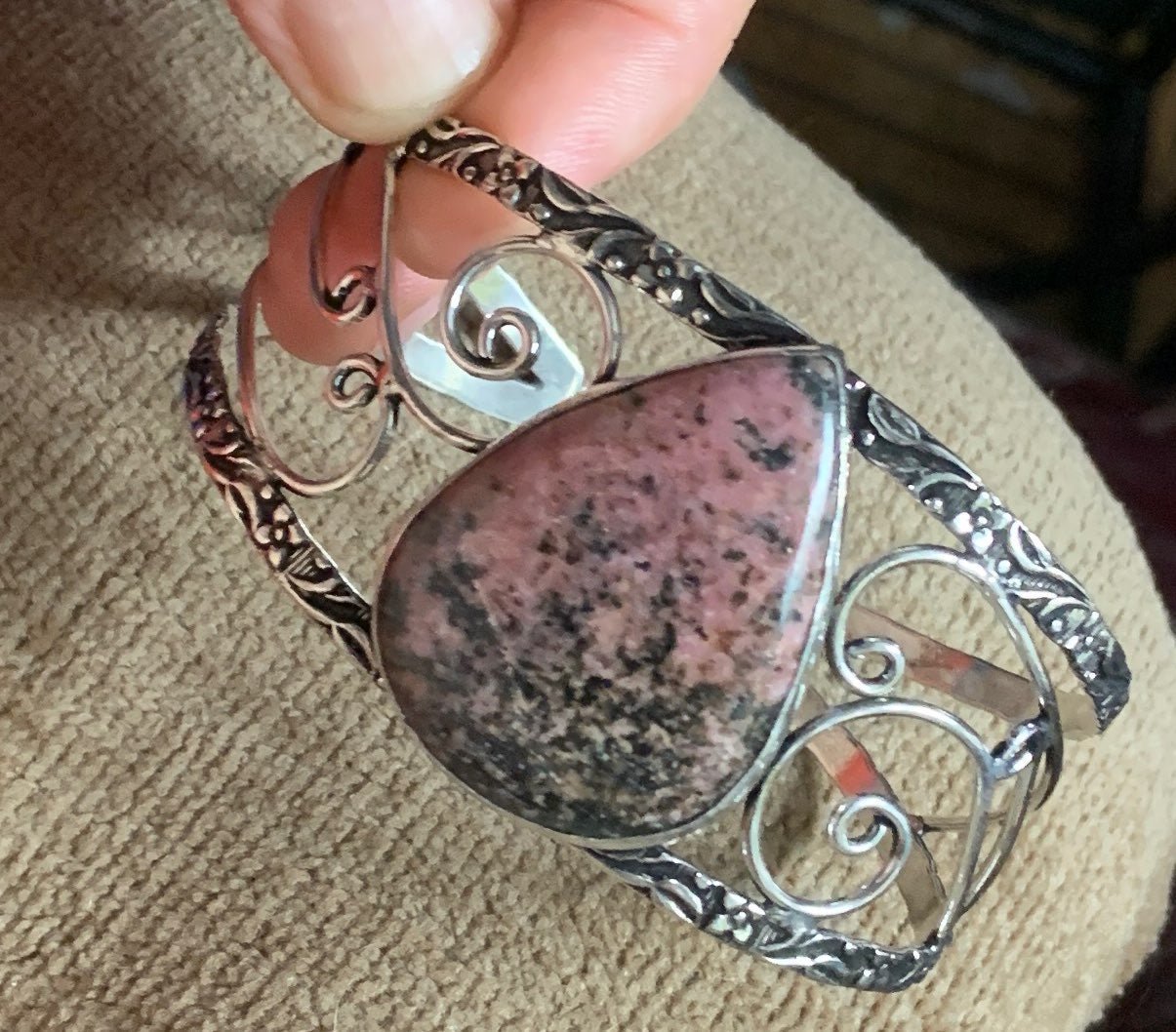 Rhodonite Gemstone Cuff Bracelet