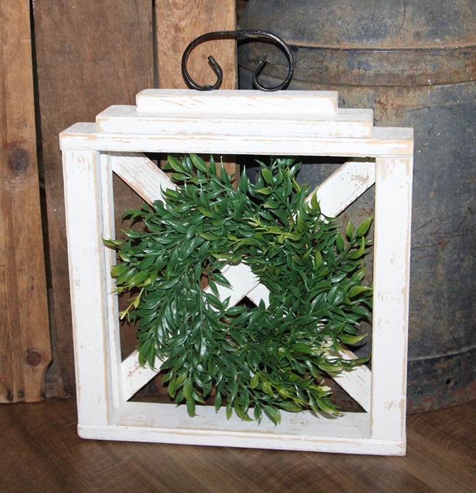 NEW Large White Shabby Distressed Farmhouse Wood Box Frame with Wreath