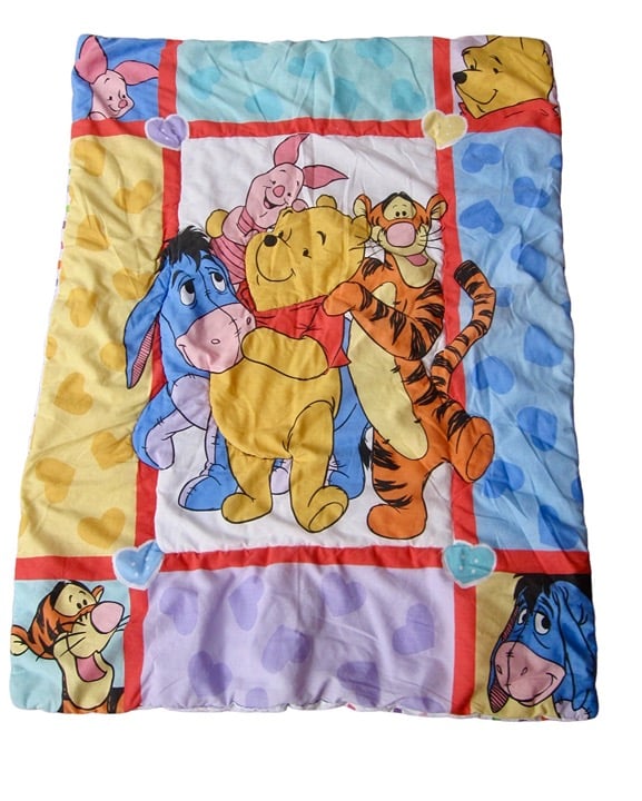 Vintage 90s Disney Winnie the Pooh & Gang Baby Toddler Comforter Red Calliope US