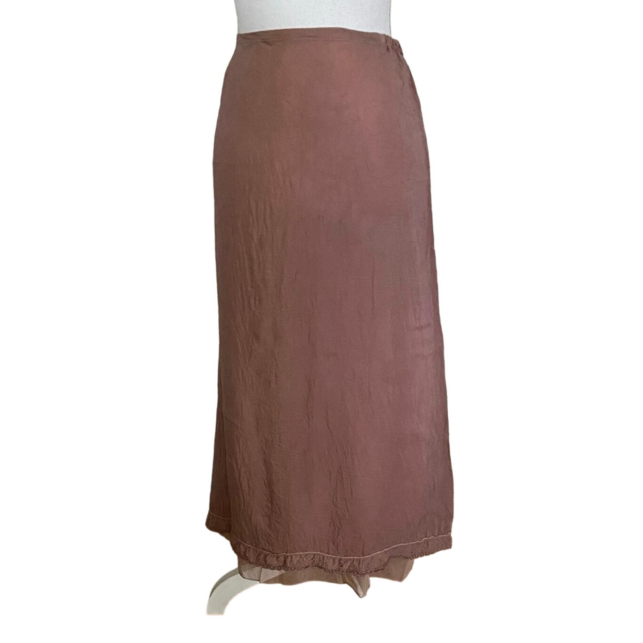 Vintage Johnny Was Collection L Maxi Skirt Lined Embroidered Hem Mauve Crinkle
