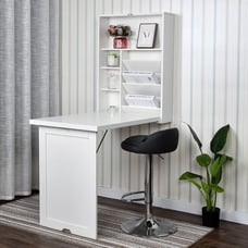Wall Mounted Computer Desk Floating Writing Table White Foldable Cabinet Storage