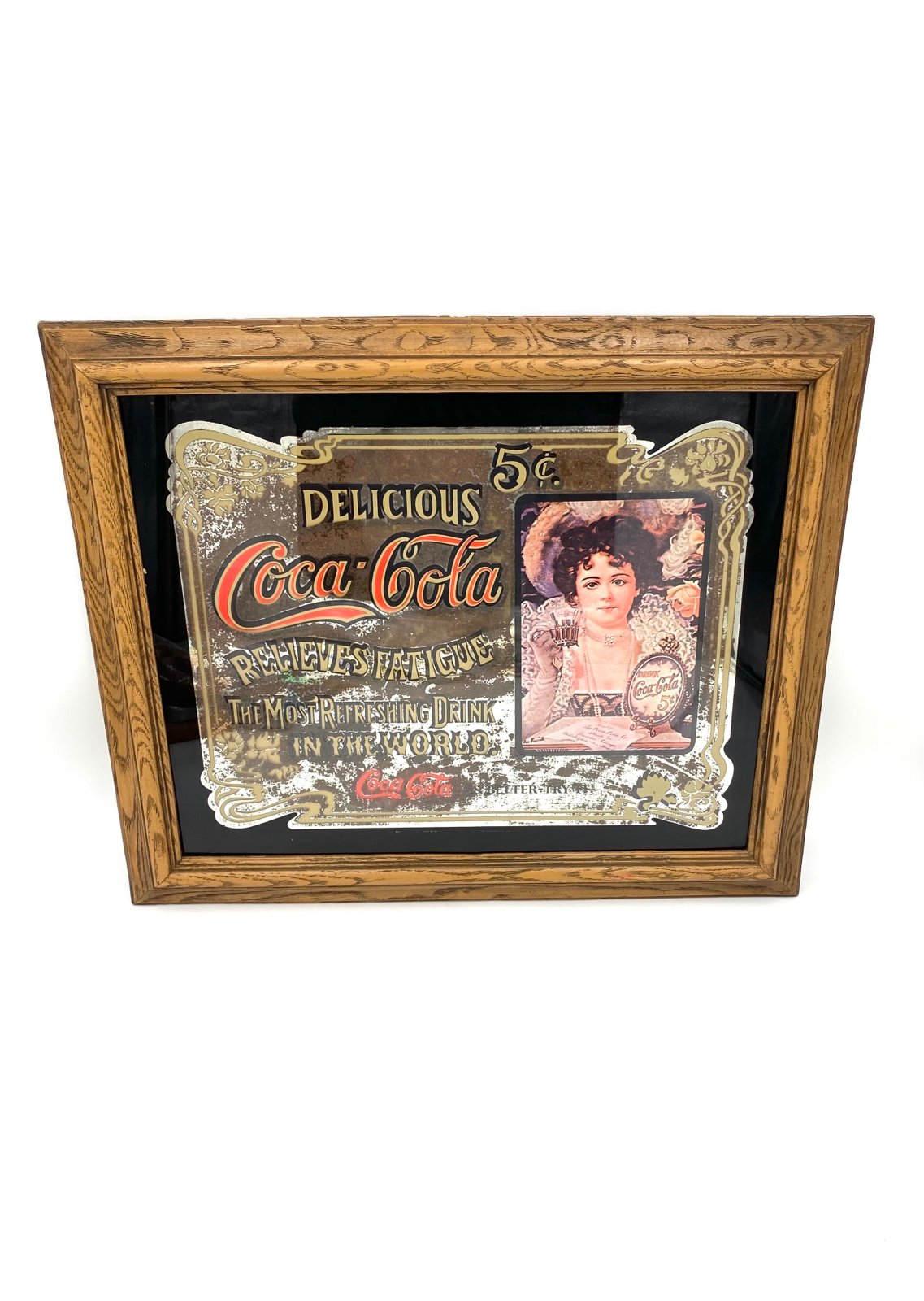 Vintage Large Coca Cola Mirror Ad Sign Delicious Relieves Fatigue 20x23 Framed