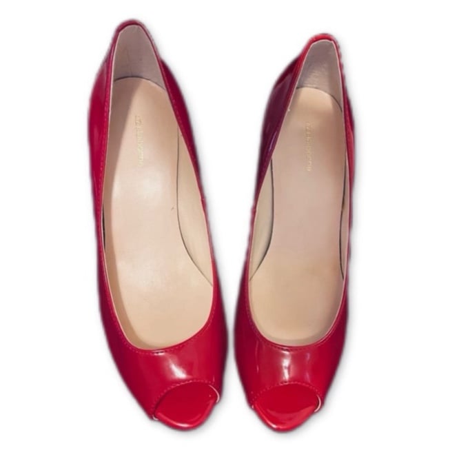 LIZ CLAIBORNE Red Open Toe Patent Leather Heels