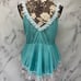 Vintage Glencraft Aqua Blue Lace Peplum Chemise Camisole Tank Lingerie Top