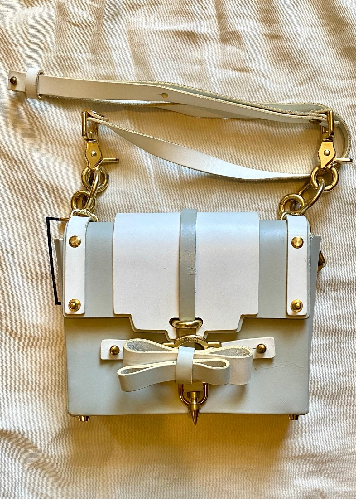 Niels Peeraer Big Bow Ribbon white and gray Backpack Handbag Shoulder Bag