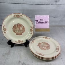 Sango COQUILLE 3664 Sangostone Peach Seashell Clam Oven Safe Salad Plates Set 4