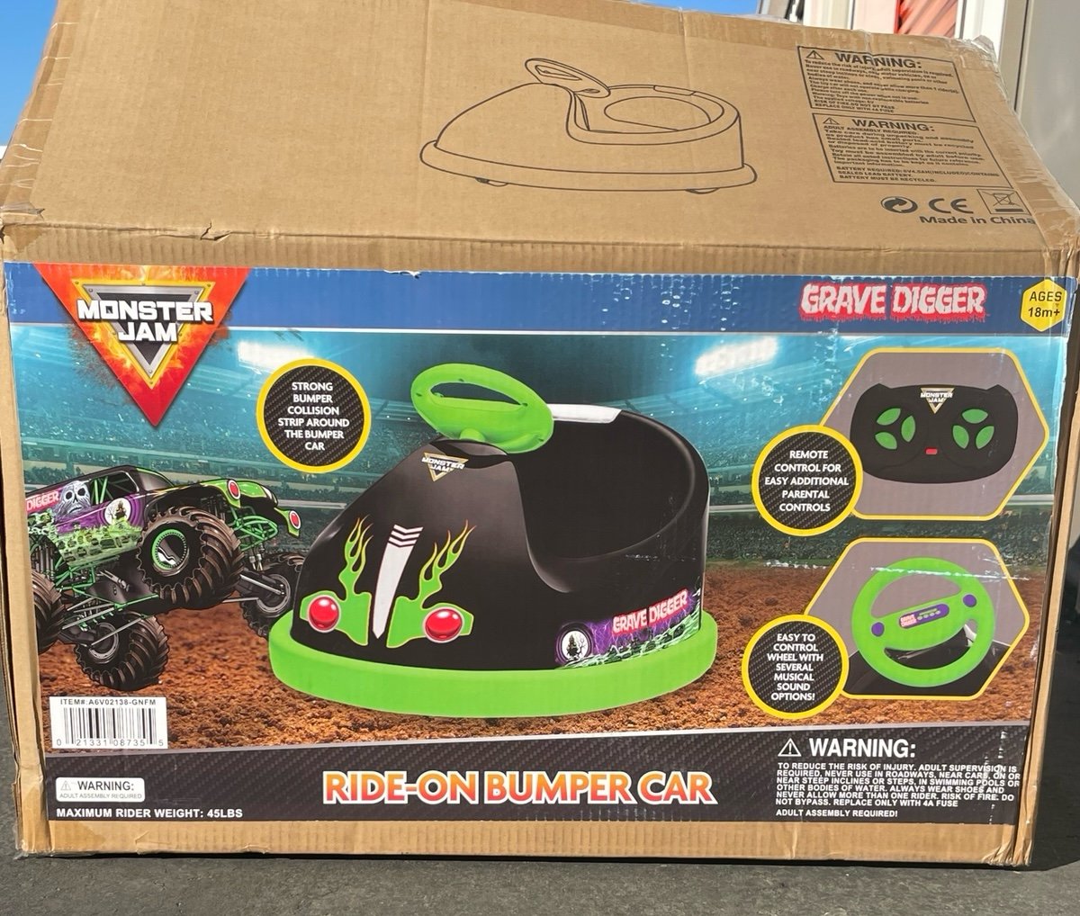 Monster Jam Bumper Car for Kids, 2 Speed Electric Bumper Car Vehicle, Toddler...