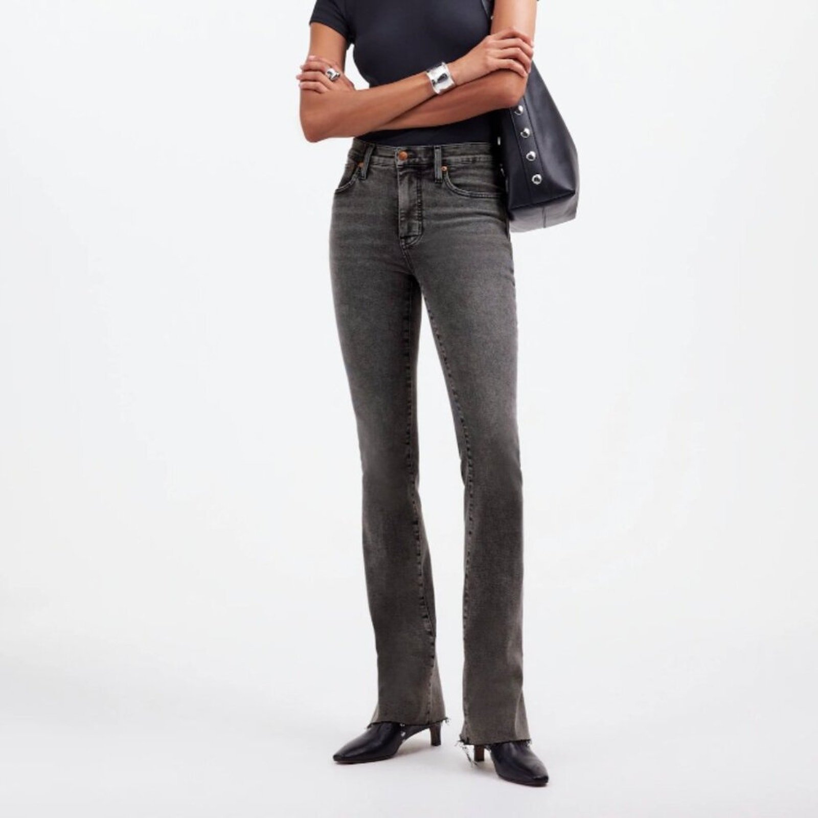 Madewell Jeans Womens Kick Out Full-Length Slit Raw Hem Gary Size 27 NEW