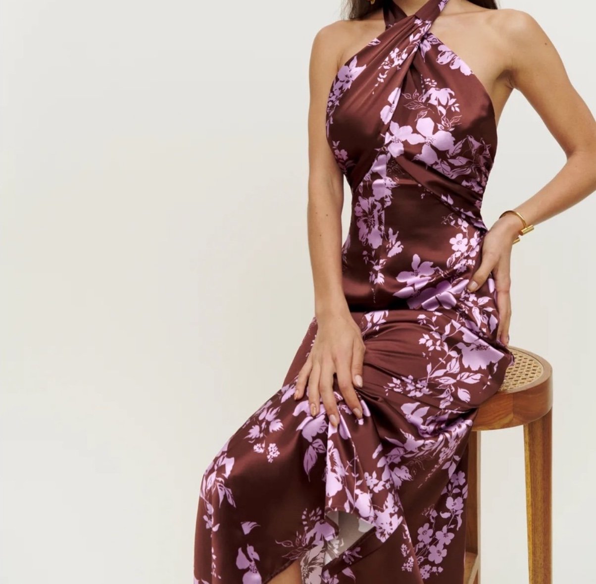 NWT Reformation Maddison Silk Midi Dress, size 6, halter neckline