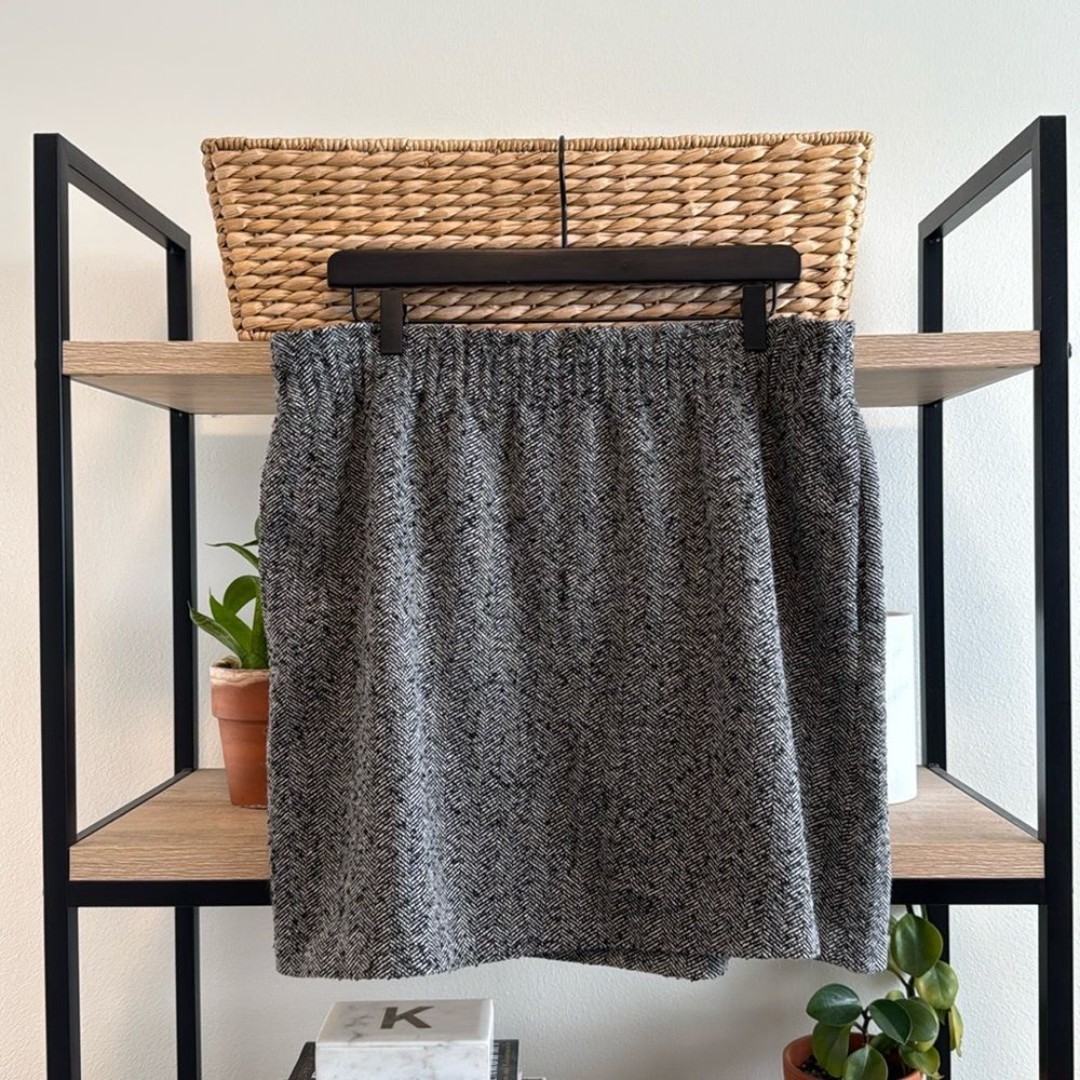 J. Crew Herringbone Tweed Elastic Waistband Sidewalk Career Skirt w/Pockets, 14
