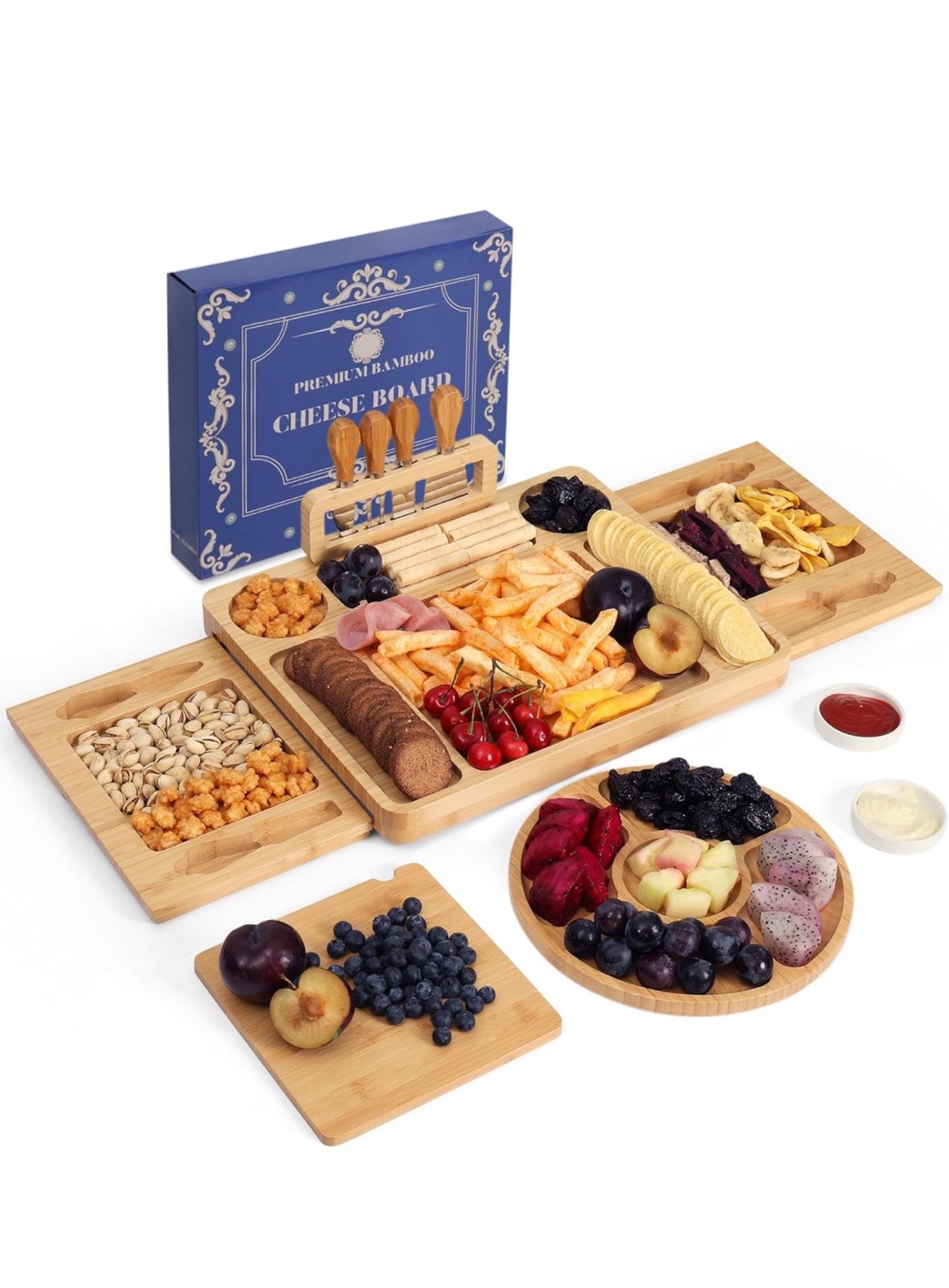 Large Charcuterie Boards, Bamboo Cheese Board and Knife Set, Charcuterie Platter