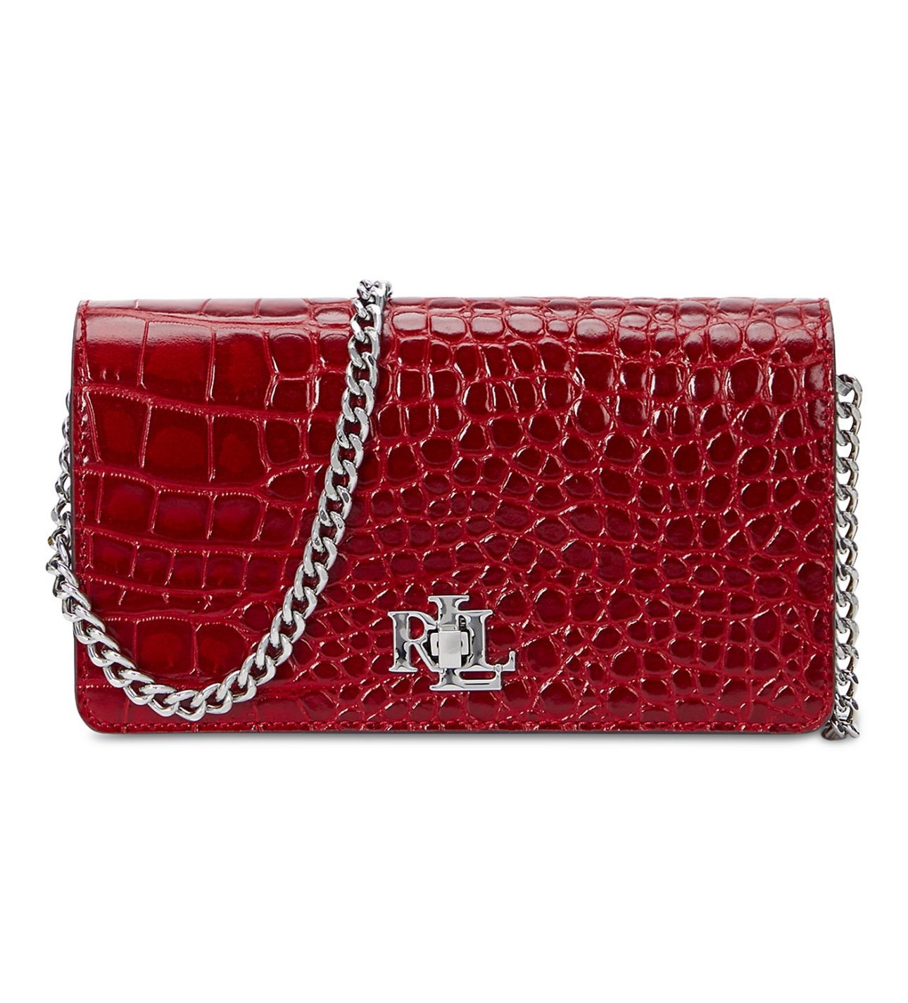 NWT Lauren Ralph Lauren Embossed Crossbody Turn-Lock Tech Case Festive Red