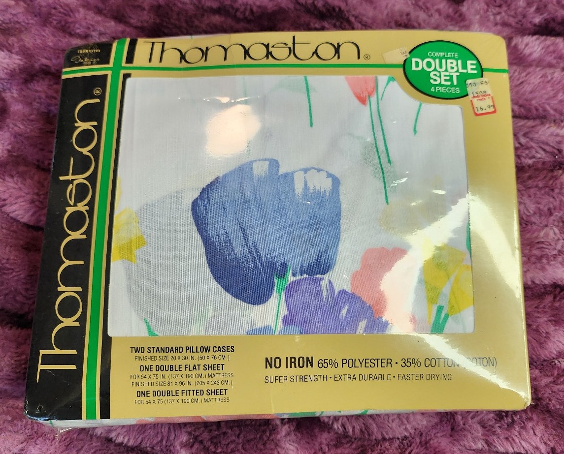 Vtg 4 Pc Set Thomaston Flower Sheets Double Sz Flat Fitted 2 Pillow Cases 54x75