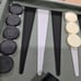 Backgammon Set Game Silver Carry Case 14x9 Sage Green Board Folding Complete