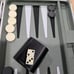 Backgammon Set Game Silver Carry Case 14x9 Sage Green Board Folding Complete