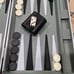 Backgammon Set Game Silver Carry Case 14x9 Sage Green Board Folding Complete