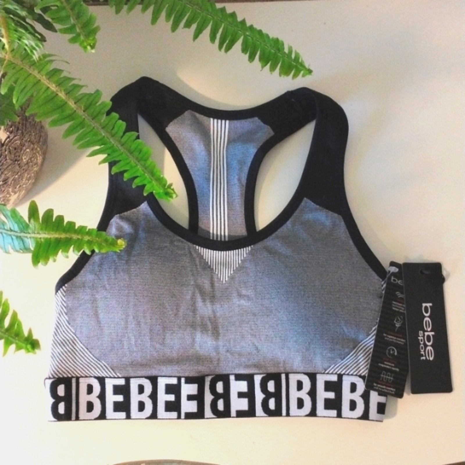 bebe Sports Bra Super Comfort Quick Dry Sz M GRAY LIMITED EDITION Moisture Wick