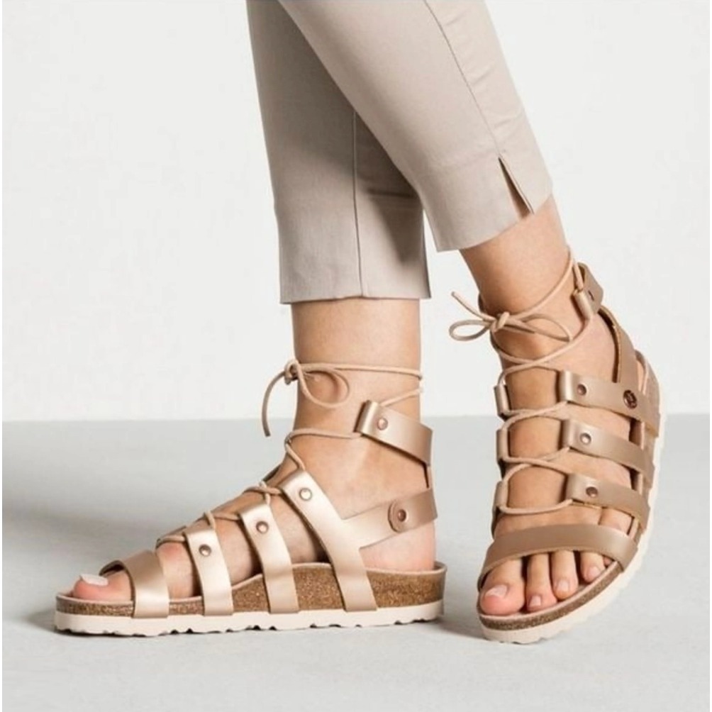 Papillio Birkenstock CLEO Sandal Womens 36/5.5 Rose Gold Leather Strappy NEW