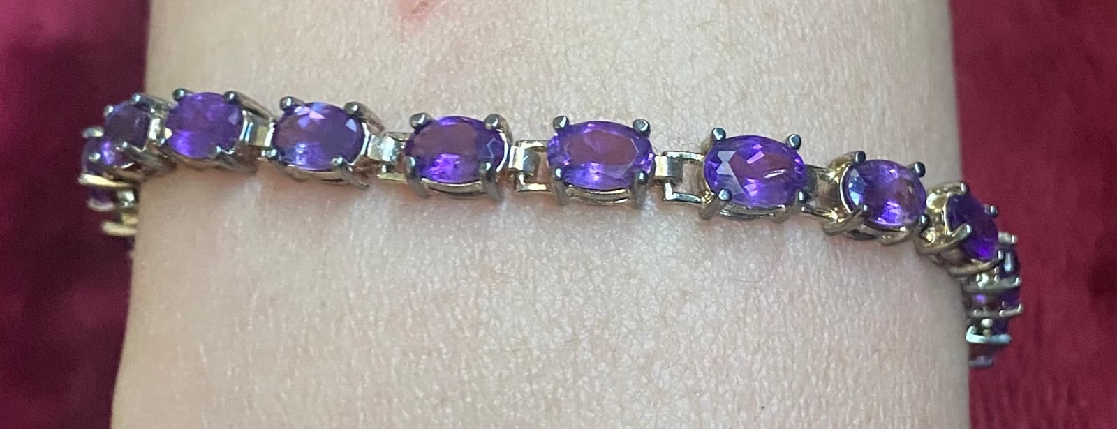 Purple Amethyst Oval cut Natural Tennis Bracelet lobster Clasp Sterling silver