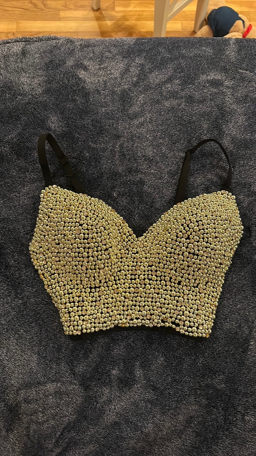 New Womens Gold Sequin Crop Top