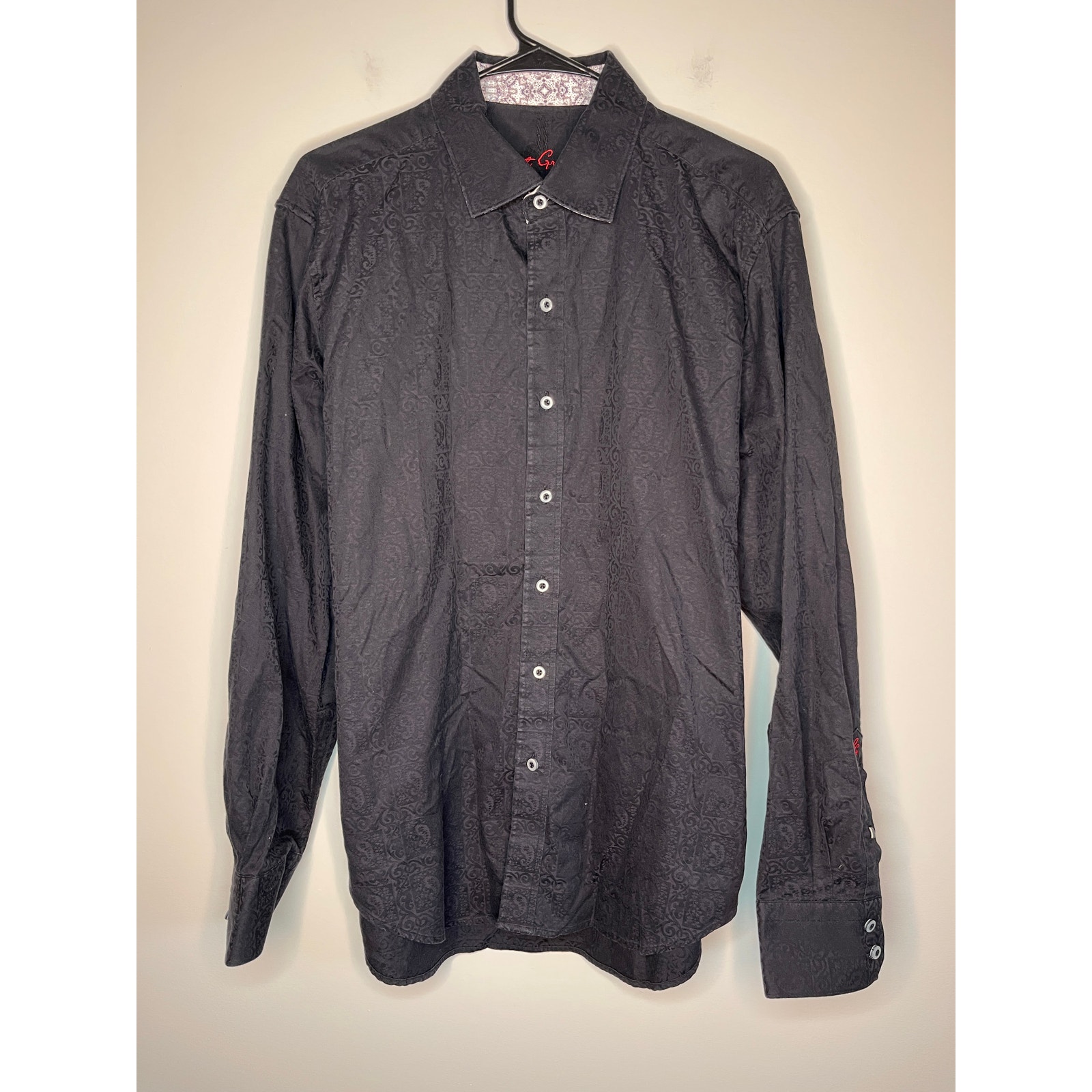 Robert Graham Classic Fit Black Paisley Floral Flip Cuff Printed Oxford Shirt L