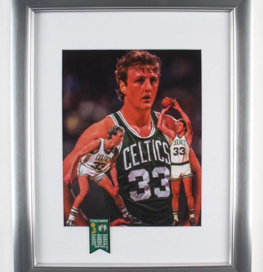 Larry Bird Celtics 13x16 Framed Print with Boston Celtics 17x NBA Champions Pin