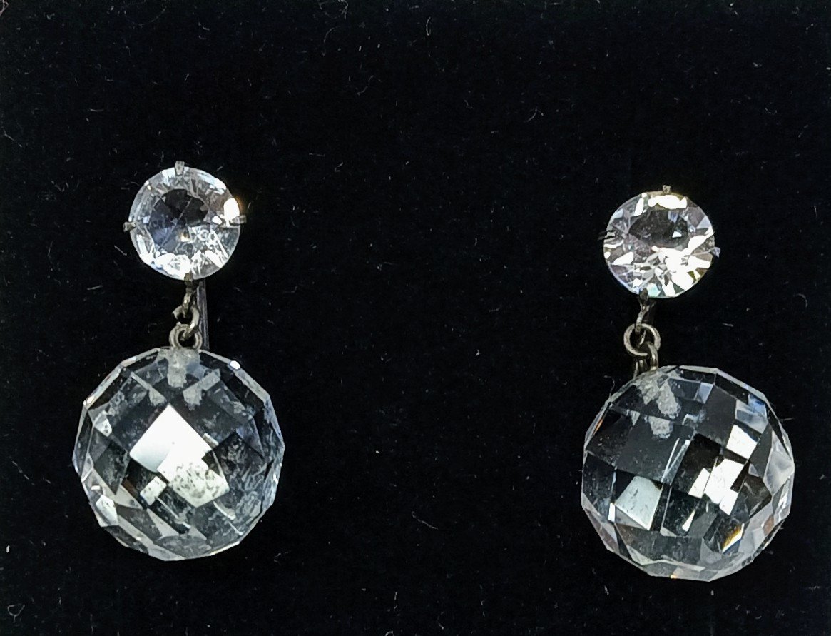 Vintage Art Deco Facetted Rock Quartz Crystal Sterling Silver Screw On Earrings