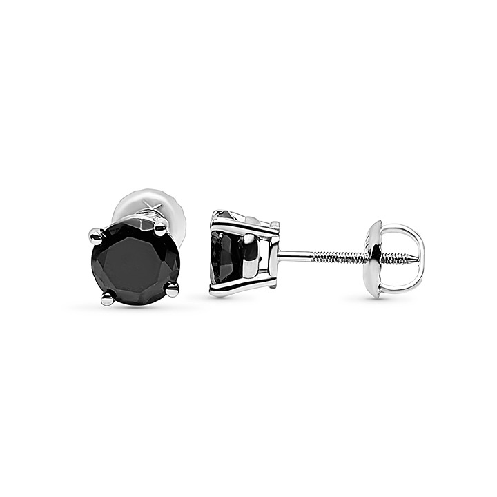 Heavy Basket 14K Solid Gold 1 Pair Round Black Stud Earrings stud Moissanite.