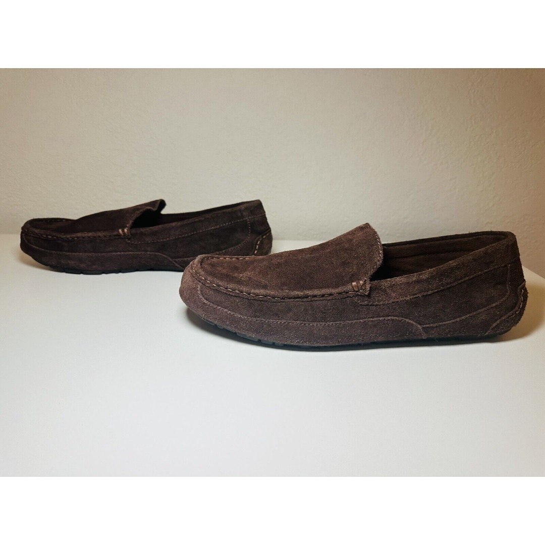 UGG Australia Suede Moccasin Brown Shearling Lined Slippers Men's SIZE 12