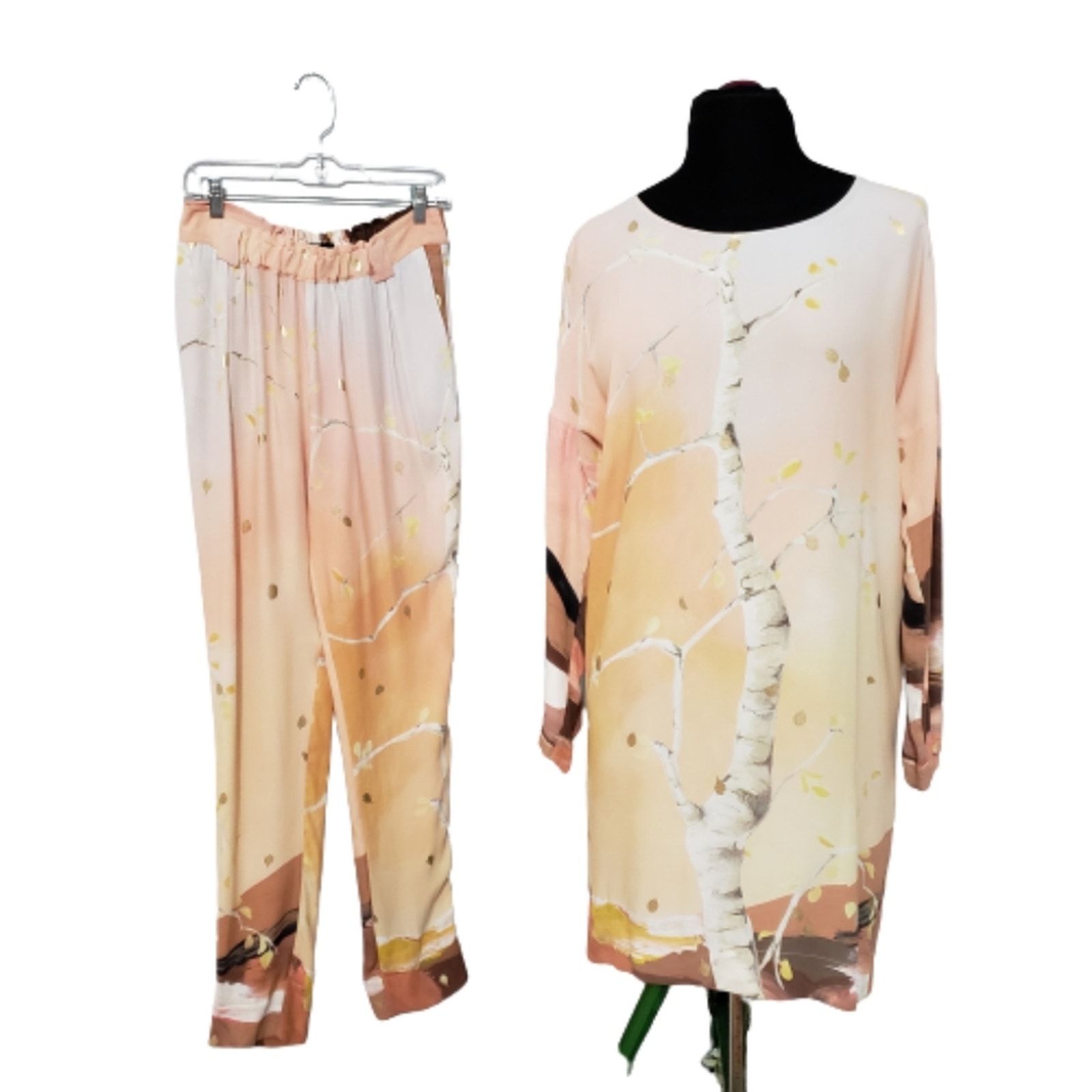 Stine Goya Tree Print Two-Piece Pant Suit Tunic Top and Fatou Pants Small