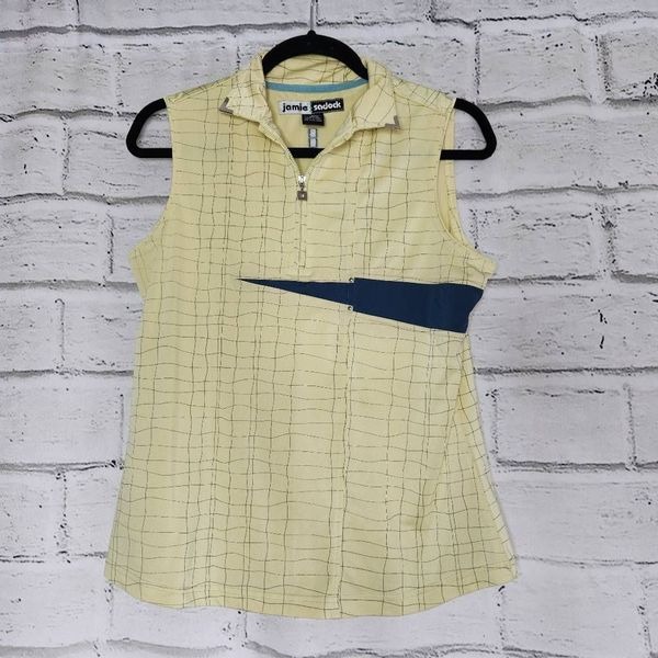 Jamie Sadock Womens Yellow Navy Sleeveless Golf Activewear Top Size Medium