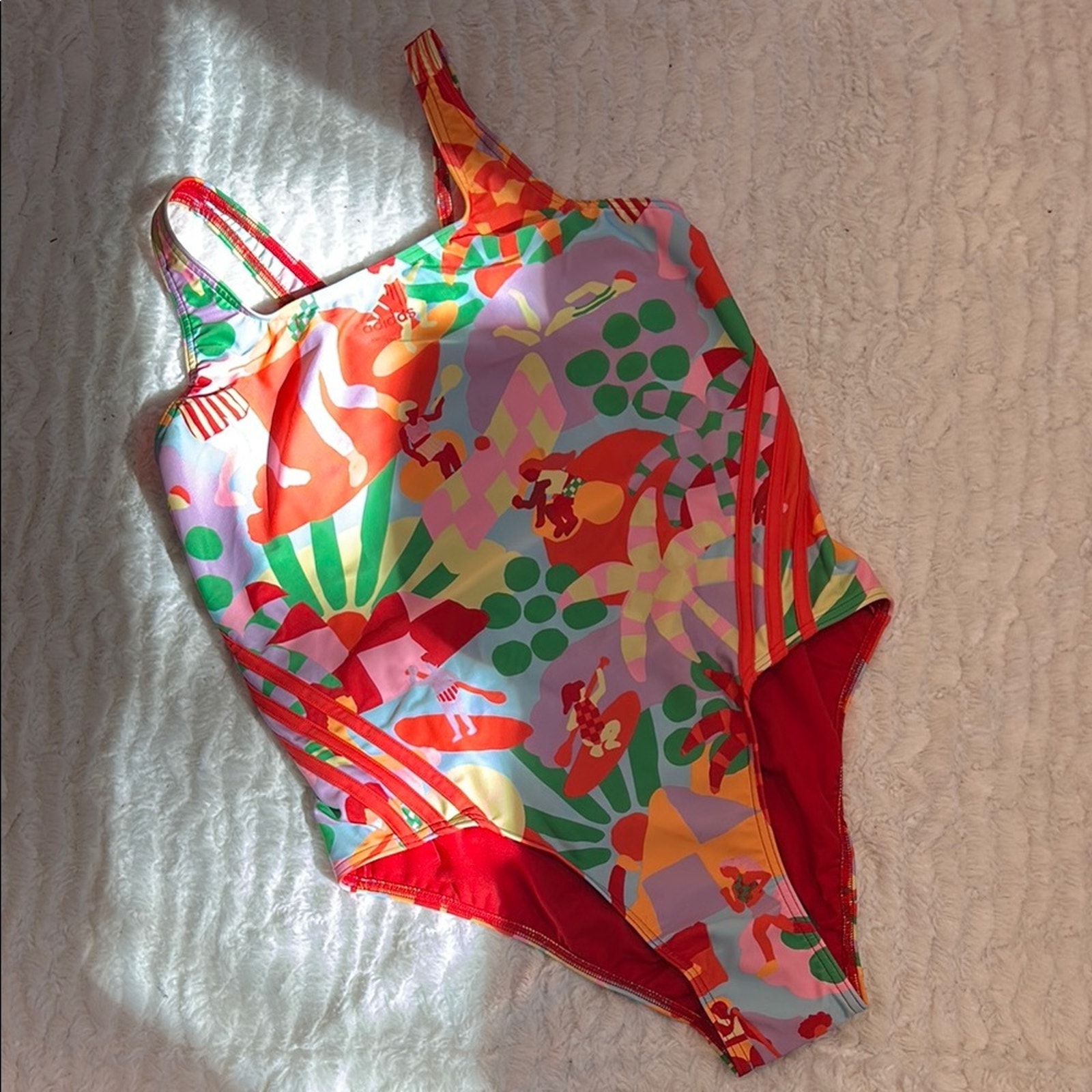 Adidas x Farm Rio Folk Art print multi color one piece swimsuit plus size 14 new