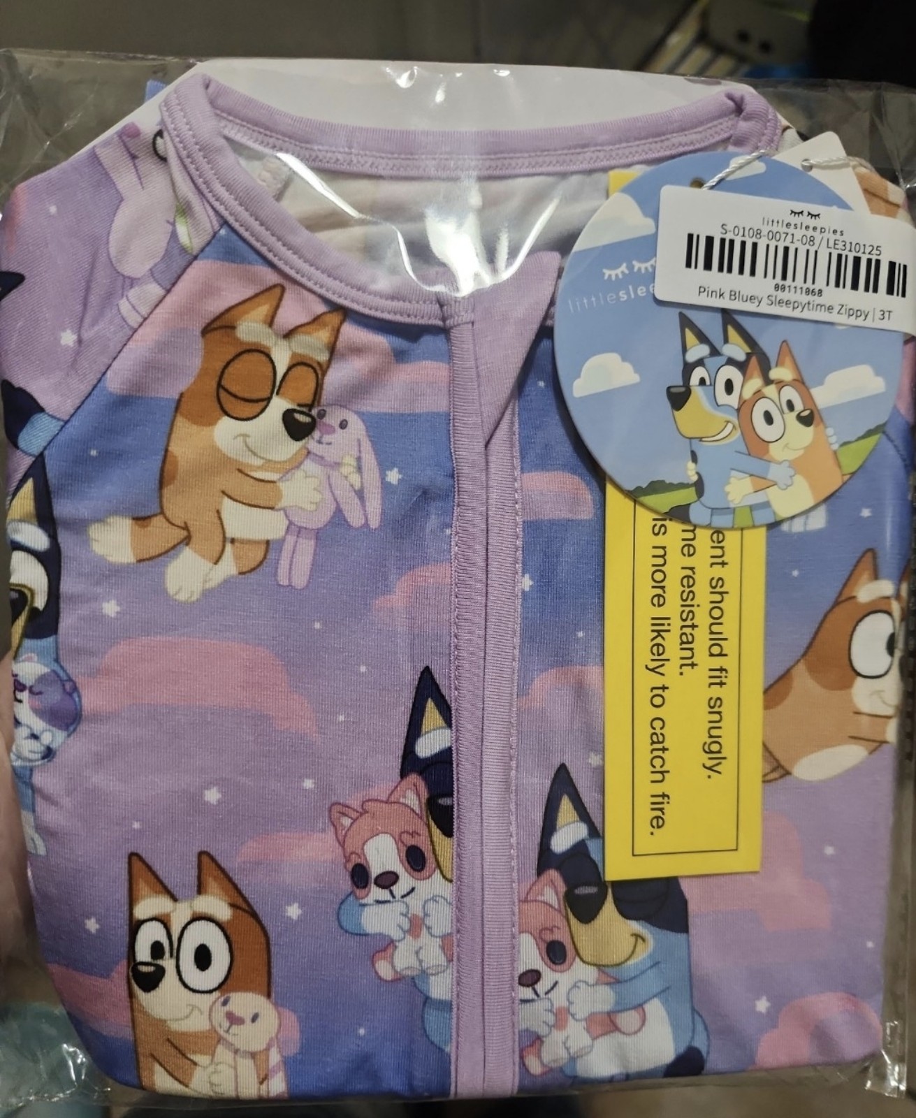 Size 3T Little Sleepies Bluey Purple Sleepytime Zippy - NIB