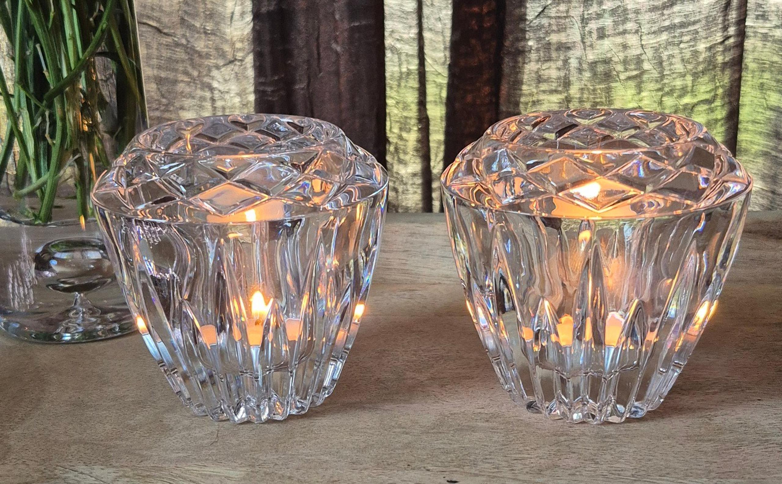 Princess House Highlights Heavy Crystal Cut Candle Votive Holder Set Of 2