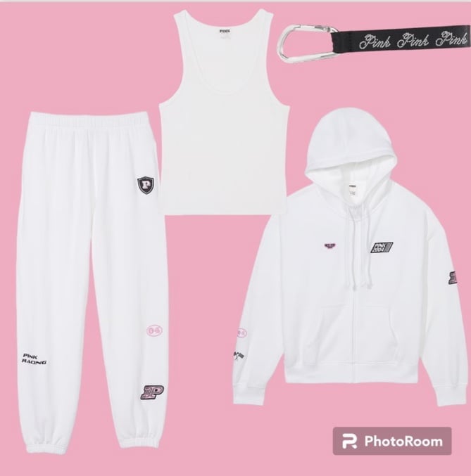 PINK RACING 4 Piece SMALL OPTIC WHITE FULL-ZIP HOODIE BUNDLE