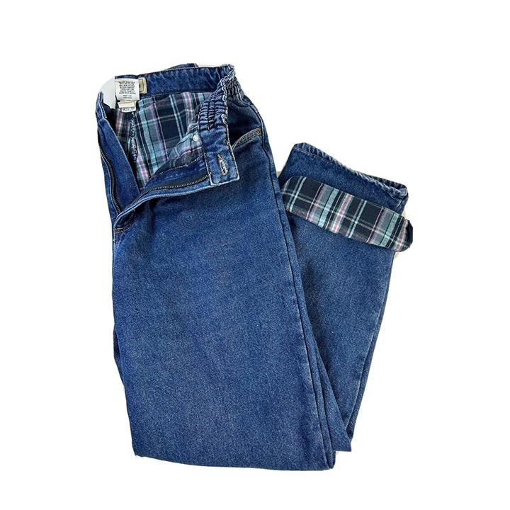 Vintage L.L. Bean Womens 10 Blanket Flannel Lined Plaid Relaxed Fit Denim Jeans