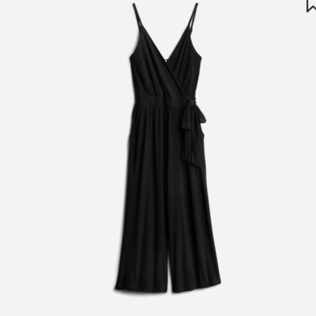 NWOT Kaileigh Rica Knit Crop Jumpsuit Women’s Small S Petite Black Solid Wrap