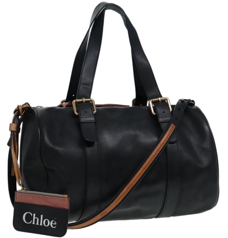Chloe Sam Black Tan Boston Smooth Calfskin Leather 2way Bag