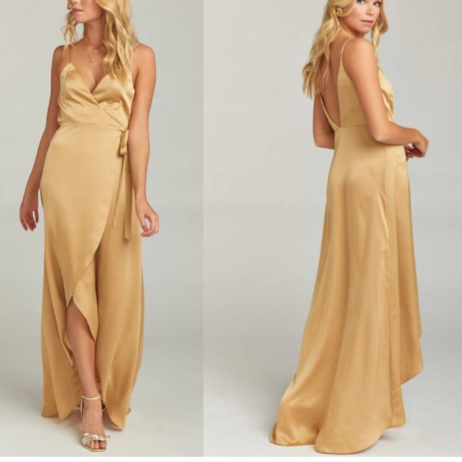Show Me Your MuMu Mariah Wrap Maxi Dress Luxe Satin Gold Size Small
