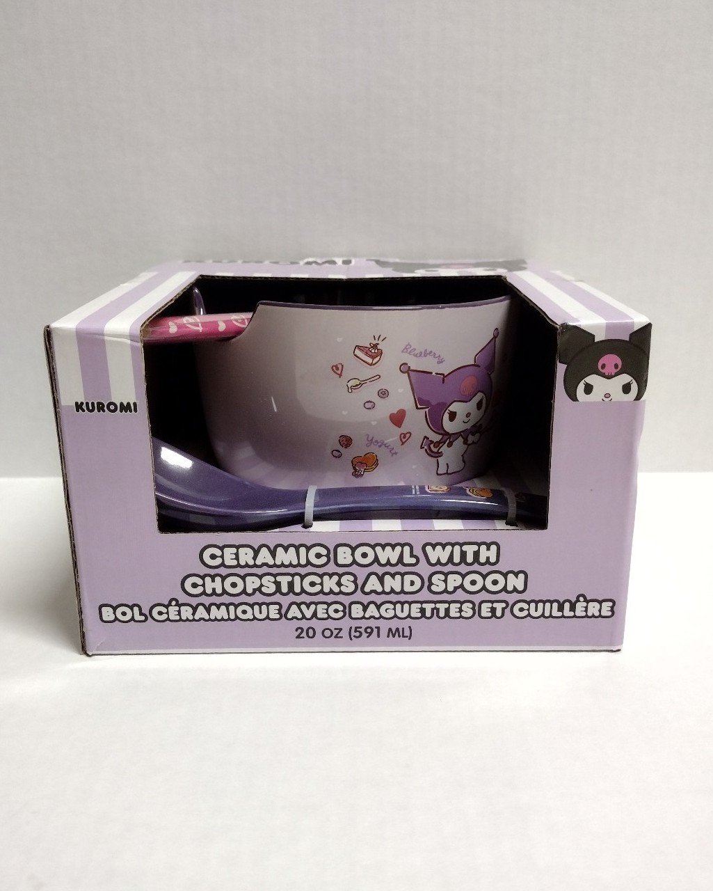 New Sanrio Kuromi & Blueberries Ramen Bowl with Chopsticks & Spoon Set